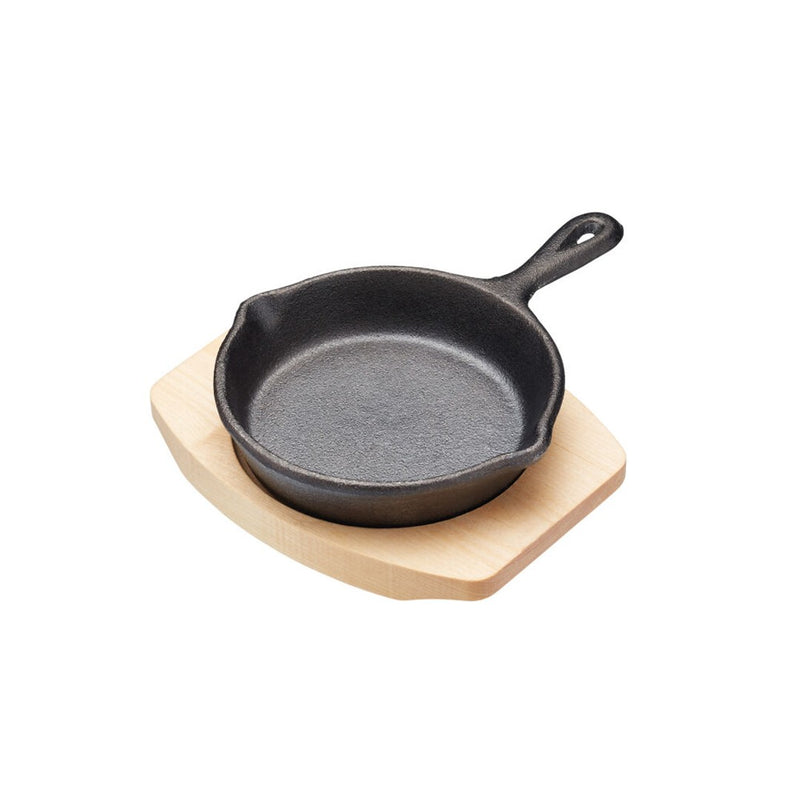 Load image into Gallery viewer, Artesa Cast Iron Round Small Fry Pan/Serving Skillet w/Wooden Board 11cm
